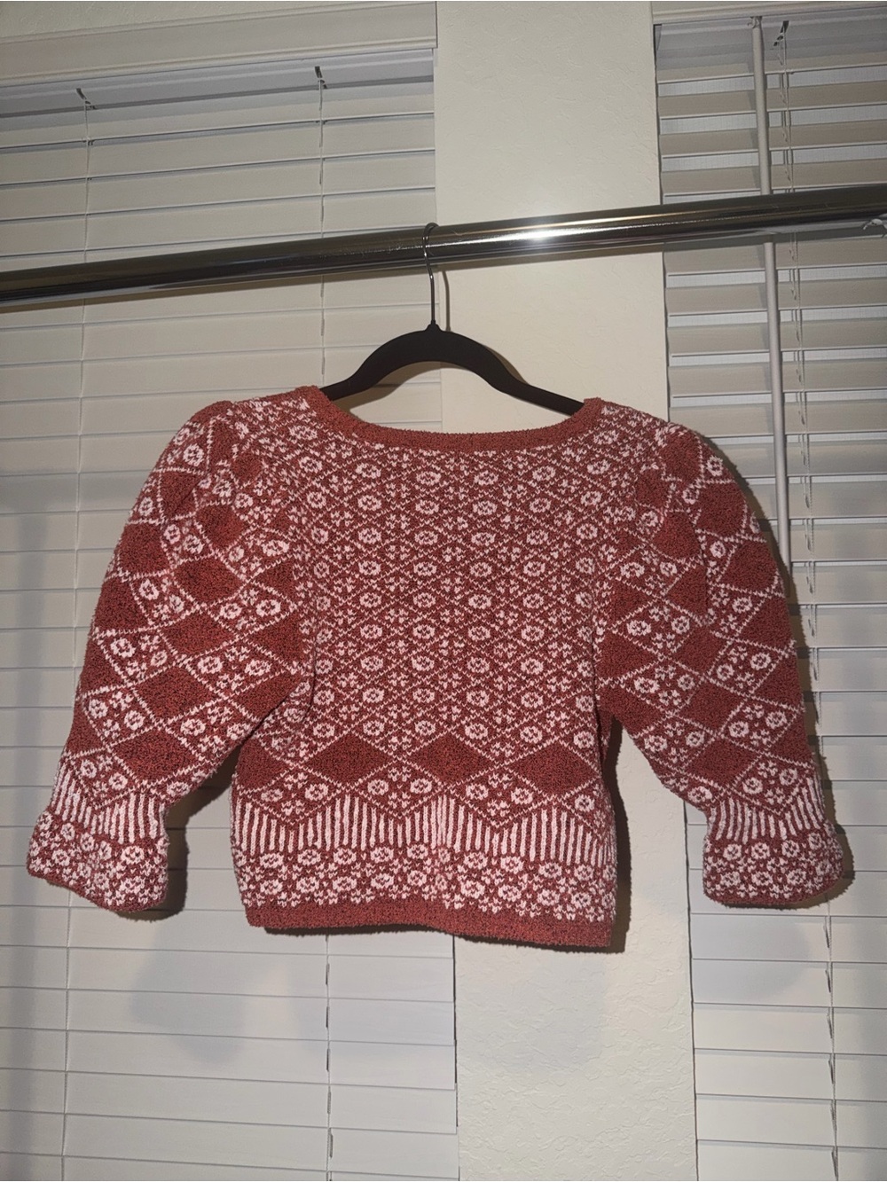Free People Rust Patterned V-Neck Knit Cardigan Size Small - Picture 5 of 6